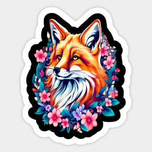 Red Fox with Bold Flowers Sticker